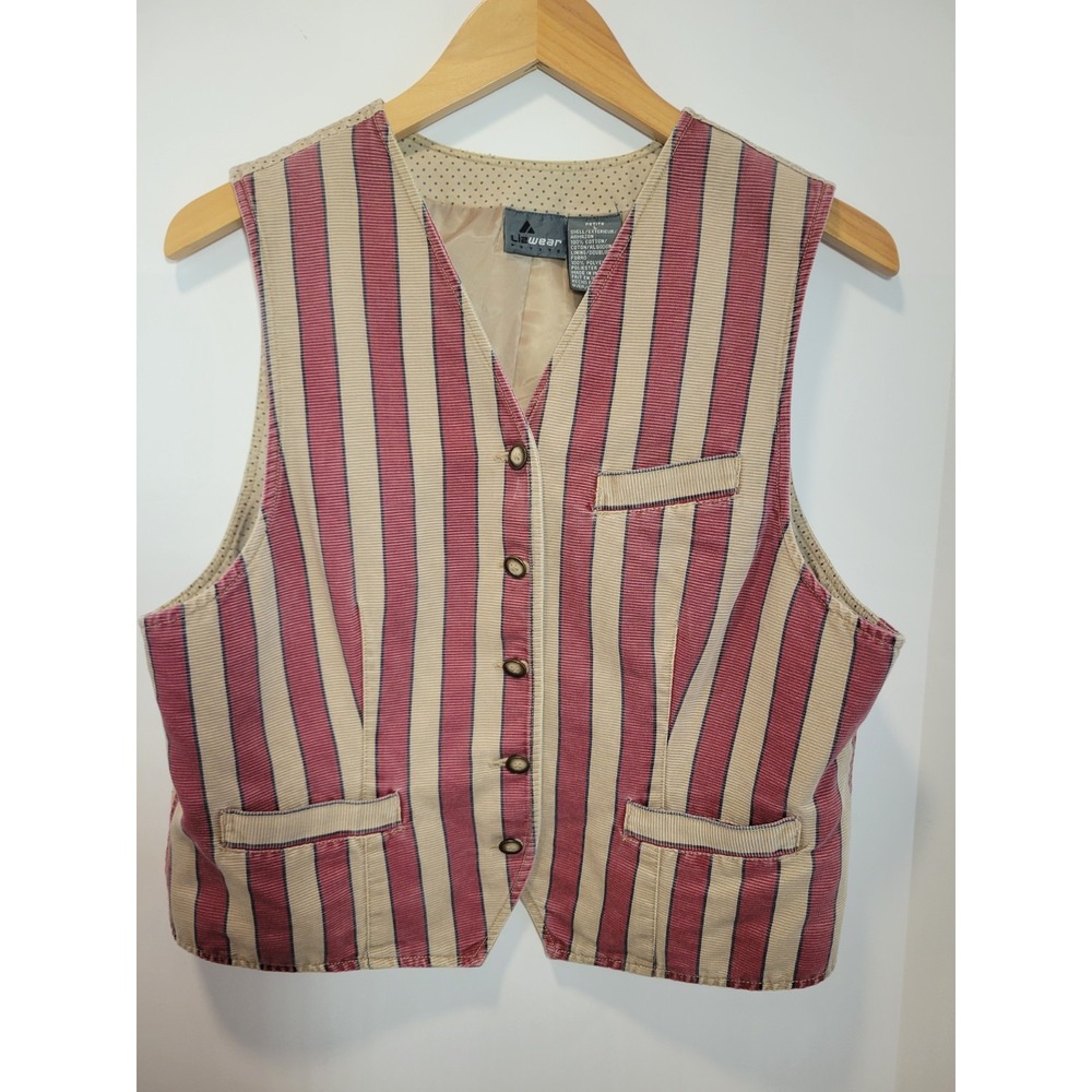 VTG LizWear Petite Striped Button Front Vest Womens PL Cotton 90s Festival